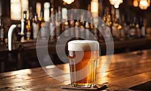 Frothy beer being poured into a chilled glass