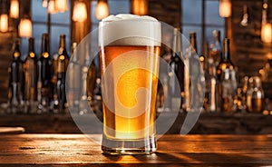 Frothy beer being poured into a chilled glass