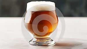 Frothy beer in glass on table at pub establishment generated by AI