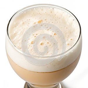Frothy creamy beverage isolated on white background photo