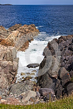 Frothy ocean water in the channel. Cape Breton, Nova Scotia, Canada