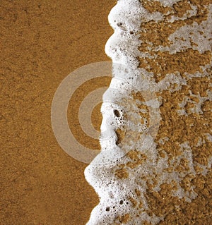 Frothy ocean wave on a sandy beach photo