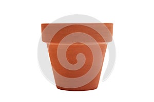 A frotn photo of the empty unpainted ceramic clay pot isolated on white background. Ready for seedling, planting or collage.