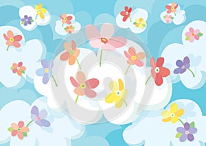 Frower in the cloud sky background and colorful flowers
