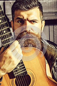 Frown bearded man hipster