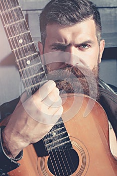 Frown bearded man hipster