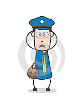 Frowning Cartoon Postman Character Face Expression