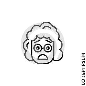 Frowning with open mouth emoji outline vector girl, woman icon with raised eyebrows. Thin line black frowning with open mouth