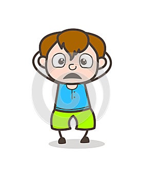 Frowning Scared Face - Cute Cartoon Boy Illustration