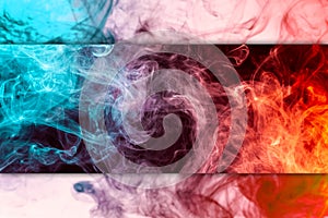 Frozen abstract movement of explosion red and blue smoke