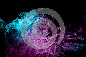 Frozen abstract movement of  explosion smoke multiple blue and pink colors