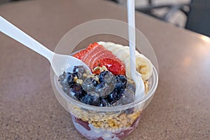 Frozen acai bowl with fresh fruit