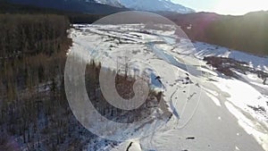 Frozen Alaskan river in the Chugach mountans