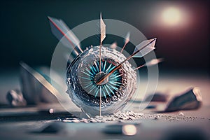 frozen arrow hitting the center of target.generative ai