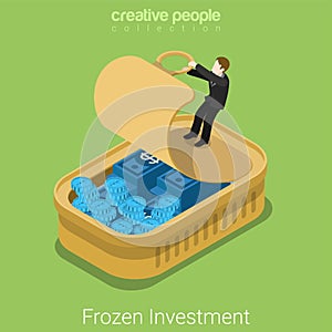 Frozen assets financial market business flat 3d vector isometric