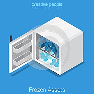 Frozen assets financial market business flat 3d vector isometric