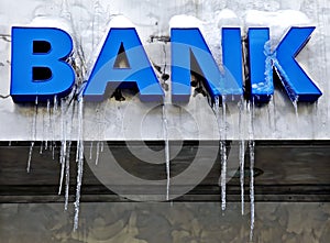 Frozen bank sign