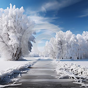 Frozen beauty Snow covered trees create a picturesque winter scene