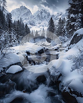 Frozen Beauty: A Visual Journey Through the Snowy Mountains and photo