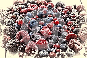Frozen berries closeup. blueberries, raspberries, currants