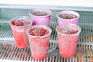 Frozen berry puree in the freezer