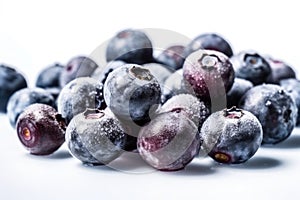 Frozen Bilberries On White Background. Generative AI
