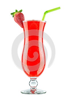 Frozen Blended Strawberry Daiquiri Cocktail Isolated on White Background