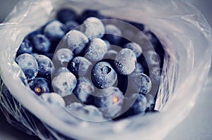 Frozen blueberries in plastic bag