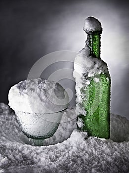 Frozen bottle ice cold drink snow winter