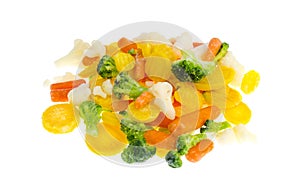 Frozen broccoli, cauliflower, red and yellow carrots.