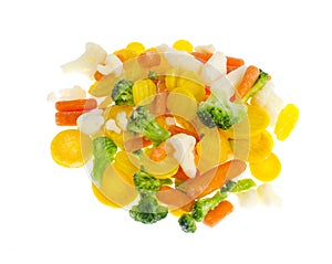 Frozen broccoli, cauliflower, red and yellow carrots.