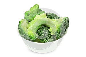 Frozen broccoli isolated on white background.