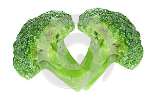 Frozen broccoli on isolated white background