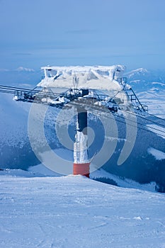 Frozen cable car, mountain scenery, Jasna, Low Tatras, Slovakia