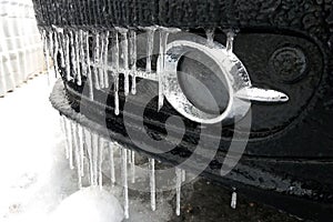 Frozen car close up.