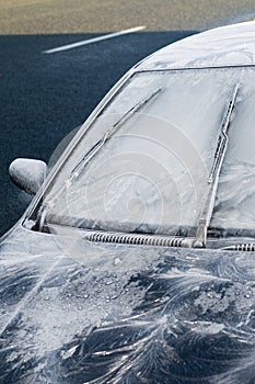 Frozen car windscreen