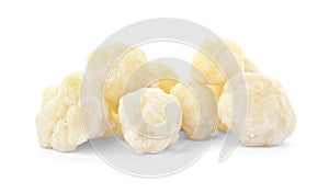 Frozen cauliflower on white background. Vegetable preservation