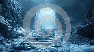 Frozen cave pathway leading to light