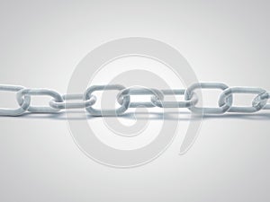 Frozen chain. Chain links made from ice. Conflict in relationships concept. 3D illustration