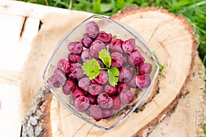 Frozen cherries in a bowl