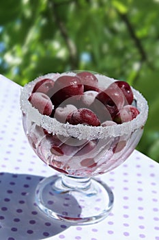 Frozen Cherries in a Glass Cup