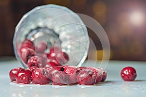 Frozen cherry in the glass