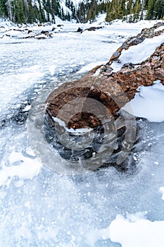 The frozen Chicago Lakes on a stark spring day