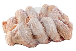 Frozen chicken wings. White background, isolated