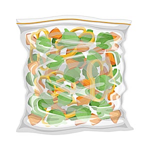 Frozen Chopped Mixed Vegetables Stored in Plastic Package Vector Illustration