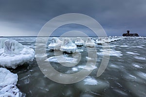 Frozen coastline of Baltic Sea in Gdynia