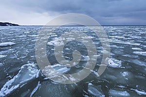 Frozen coastline of Baltic Sea in Gdynia