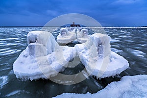 Frozen coastline of Baltic Sea in Gdynia