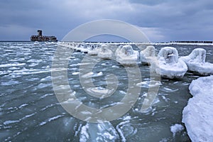 Frozen coastline of Baltic Sea in Gdynia