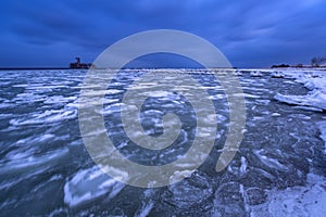 Frozen coastline of Baltic Sea in Gdynia